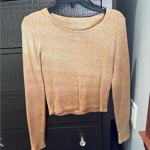 American Eagle Outfitters Ribbed Long Sleeve Top - Tan Orange
